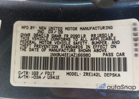2010 Toyota Corolla S from USA, damaged, VIN 1NXBU4EE1AZ166980